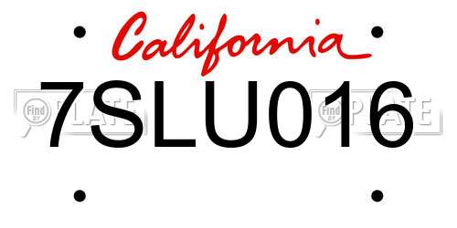 7SLU016 California License Plate