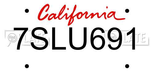 7SLU691 California License Plate