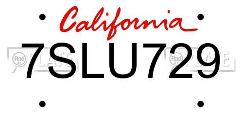 7SLU729 California License Plate