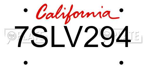 7SLV294 California License Plate