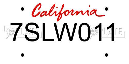 7SLW011 California License Plate