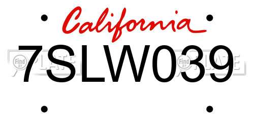 7SLW039 California License Plate