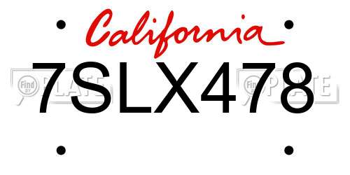 7SLX478 California License Plate
