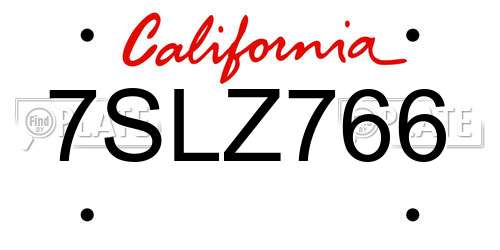 7SLZ766 California License Plate