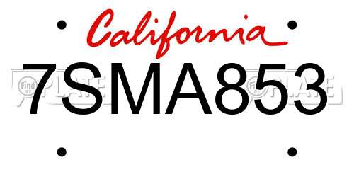 7SMA853 California License Plate