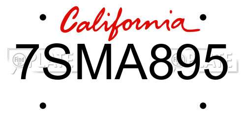 7SMA895 California License Plate
