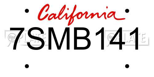 7SMB141 California License Plate