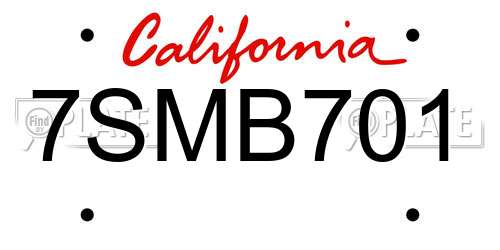 7SMB701 California License Plate