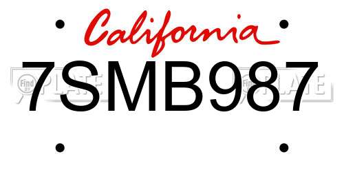 7SMB987 California License Plate