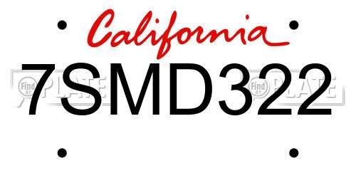 7SMD322 California License Plate
