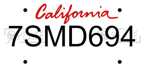 7SMD694 California License Plate