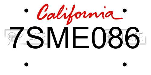 7SME086 California License Plate