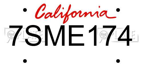 7SME174 California License Plate