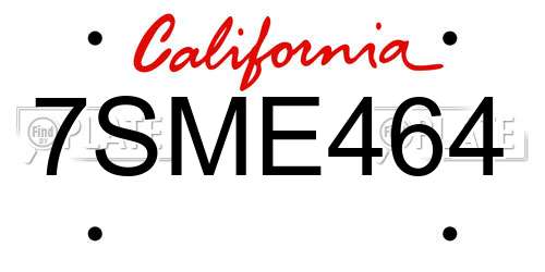 7SME464 California License Plate