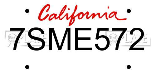 7SME572 California License Plate