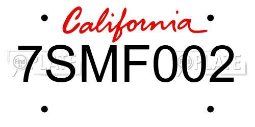 7SMF002 California License Plate