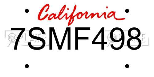 7SMF498 California License Plate