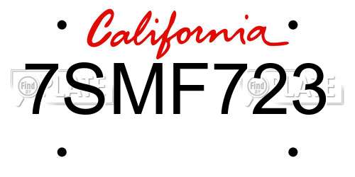7SMF723 California License Plate