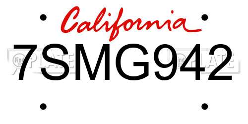 7SMG942 California License Plate