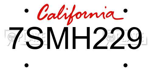7SMH229 California License Plate