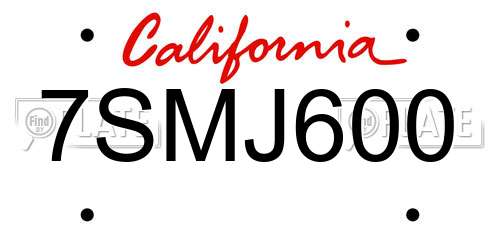 7SMJ600 California License Plate