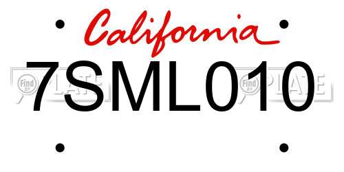 7SML010 California License Plate