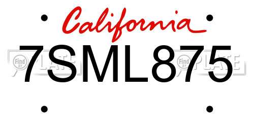 7SML875 California License Plate