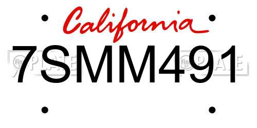 7SMM491 California License Plate