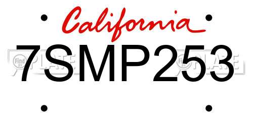 7SMP253 California License Plate