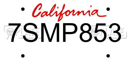 7SMP853 California License Plate