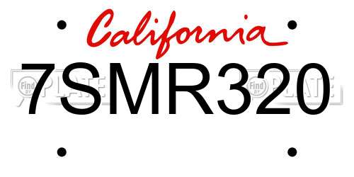 7SMR320 California License Plate