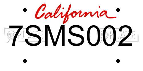 7SMS002 California License Plate