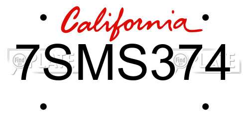 7SMS374 California License Plate