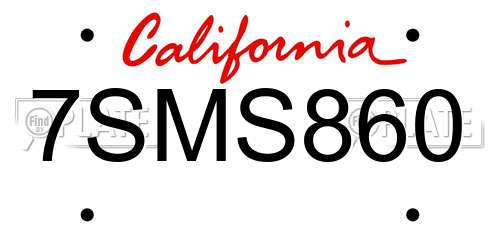 7SMS860 California License Plate