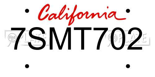 7SMT702 California License Plate