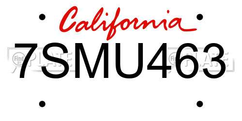 7SMU463 California License Plate