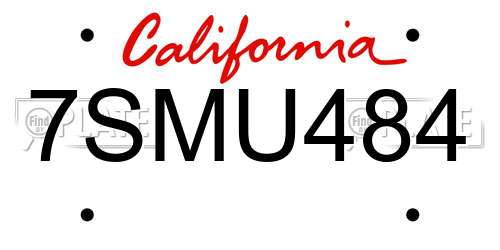 7SMU484 California License Plate