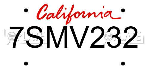 7SMV232 California License Plate