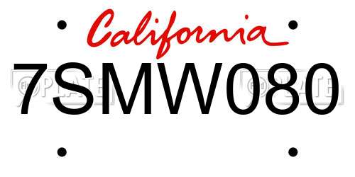 7SMW080 California License Plate