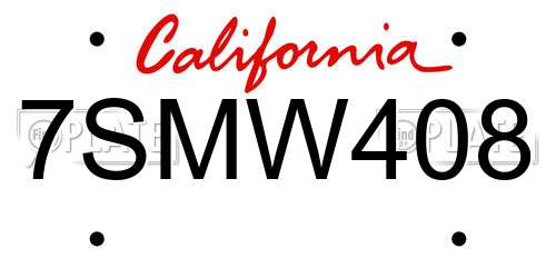 7SMW408 California License Plate