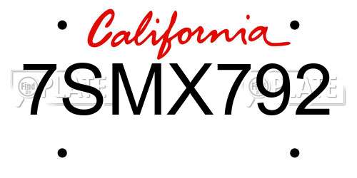 7SMX792 California License Plate