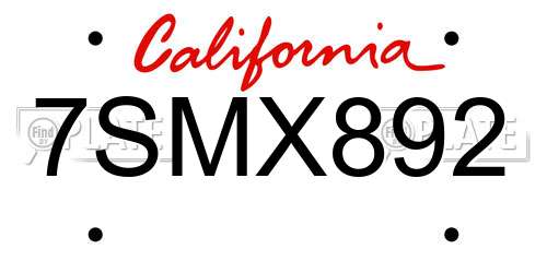 7SMX892 California License Plate