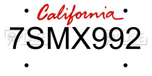 7SMX992 California License Plate