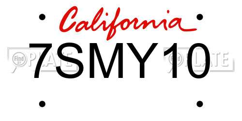 7SMY10 California License Plate