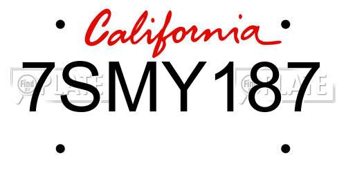 7SMY187 California License Plate