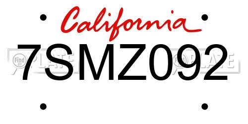 7SMZ092 California License Plate