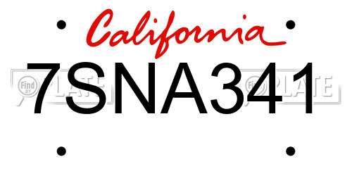 7SNA341 California License Plate