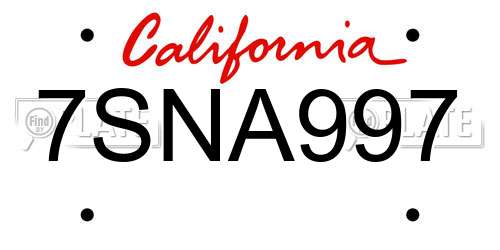 7SNA997 California License Plate