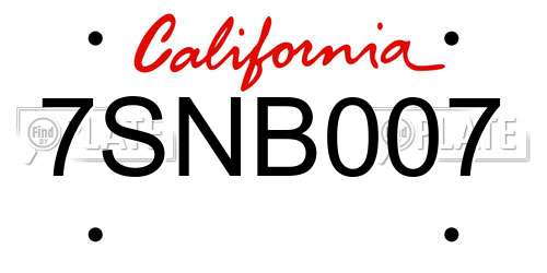 7SNB007 California License Plate