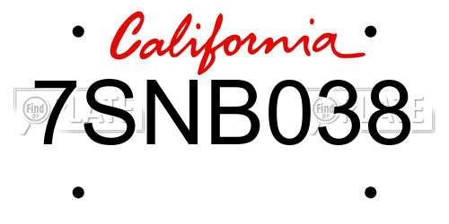7SNB038 California License Plate